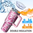 thumbnail image 5 of Pink Breast Cancer Tumbler with Handle and Lid,40oz Double Wall Vacuum Insulated Tumbler,Cups Gift for Women and Men, 5 of 7