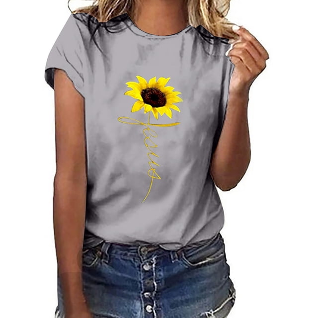 DPTALR Femmes Filles Grande Taille T-Shirts à Imprimé Tournesol Manches Courtes T-Shirt Blouse Hauts