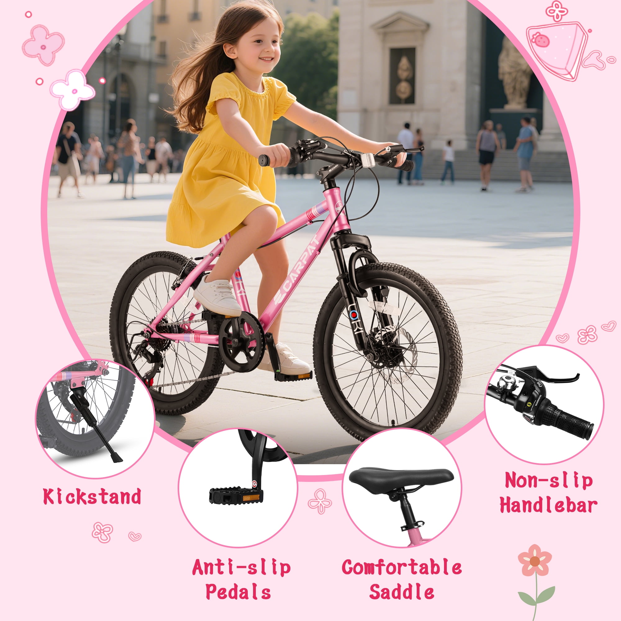 20 inch Mountain Bike For Boys Girls, 7 Speed Kids' MTB Summer Travel Birthday Gifts Children Bicycles