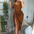 thumbnail image 2 of Falda larga plisada con abertura sexy de color liso para mujer, vestido de noche con un solo hombro, informal, con volantes en el dobladillo., 2 of 5