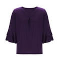 thumbnail image 6 of WCMZJ Womens Plus Size Tops 3/4 Length Sleeve V Neck Pleated Shirts Ruffle Bell Sleeve Loose Fit Tunic Blouse Purple XL, 6 of 7