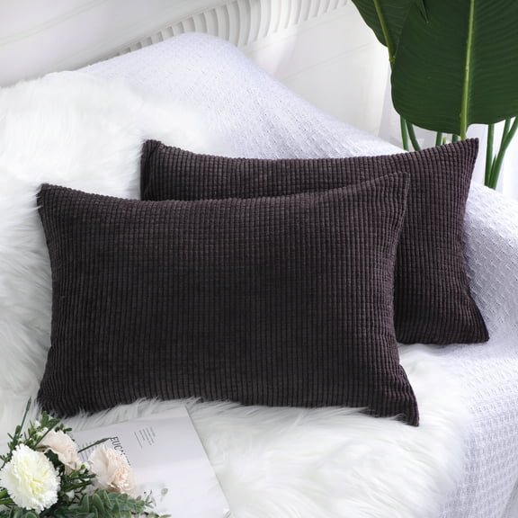 PiccoCasa 2 Piece Throw Pillow Cases Corn Striped Cushion Covers, Dark Brown 12" x 18"