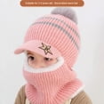 thumbnail image 3 of Winter Kids Plus Fleece Cap Hats Thick Warm Knitted Balaclava Cap for Child Outdoor Girls Boys Face Cover Hairball Bib Mask (Navy,suit for 2-5Years), 3 of 7
