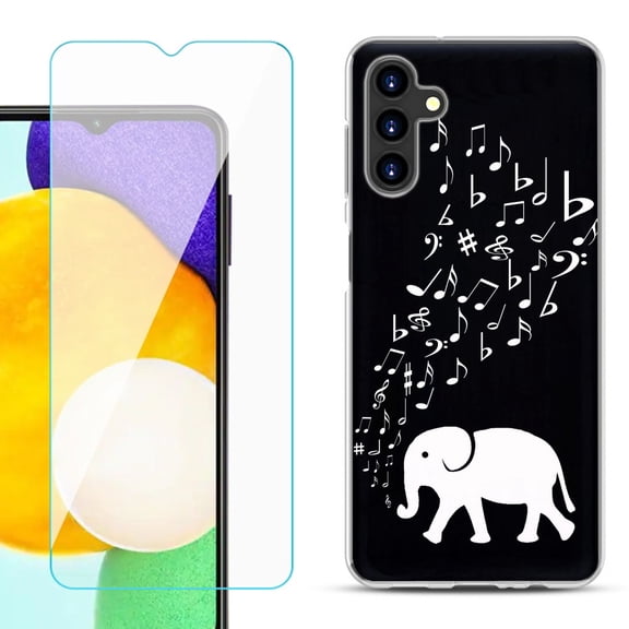 Slim-Fit TPU Fashion Phone Case for Samsung Galaxy A13 5G, with Tempered Glass Screen Protector, by OneToughShield ® - Elephant Music