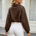 thumbnail image 5 of Qgtaibl Women Quarter Zip Cropped Sweatshirts Drawstring Hem Lapel Workout Shirt Lantern Long Sleeve Loose Fit Casual Pullover Tops Brown XL, 5 of 8