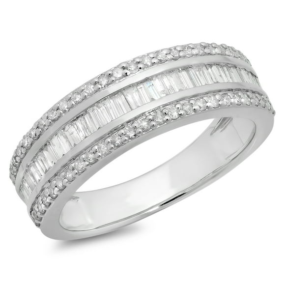 0.95 CT 14K White Gold Round & Baguette White Diamond Men's Wedding Band Ring