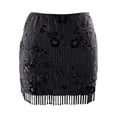 thumbnail image 4 of HXWCHs Sequin Glitter Floral Beaded Mini Skirt Low Waist Tassled Party Clubwear Evening OutfitXL Black, 4 of 5