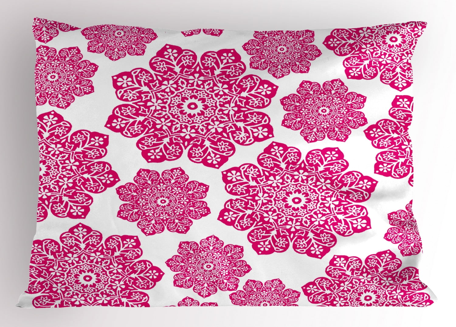 Hot Pink Pillow Sham Ethnic Batik Floral Arrangement with Eastern