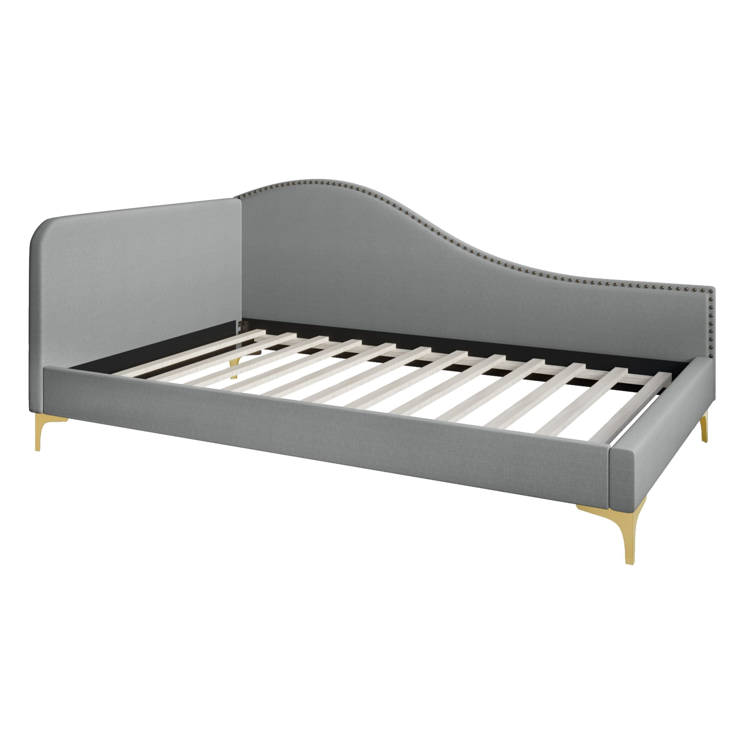 Home Design Lorettta Upholstered Daybed with Sloped Back and High Arm, Nailhead Trim, Gray – Adult Guest Room, Bedroom, and Living Room, Easy Assembly