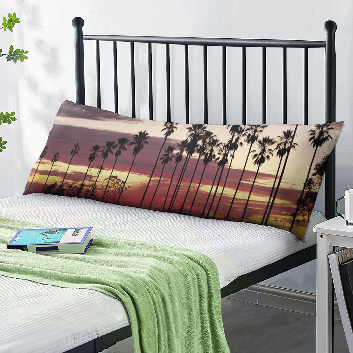 Hawaii Palm Tree Long Body Pillow Cover - 20"x54" Full-Length Pillow Case with Zipper, Minimalist Ocean Sunset Print, Cozy & Multipurpose