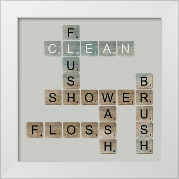 Longfellow Designs 15x15 White Modern Wood Framed Museum Art Print Titled - Bathroom Letters