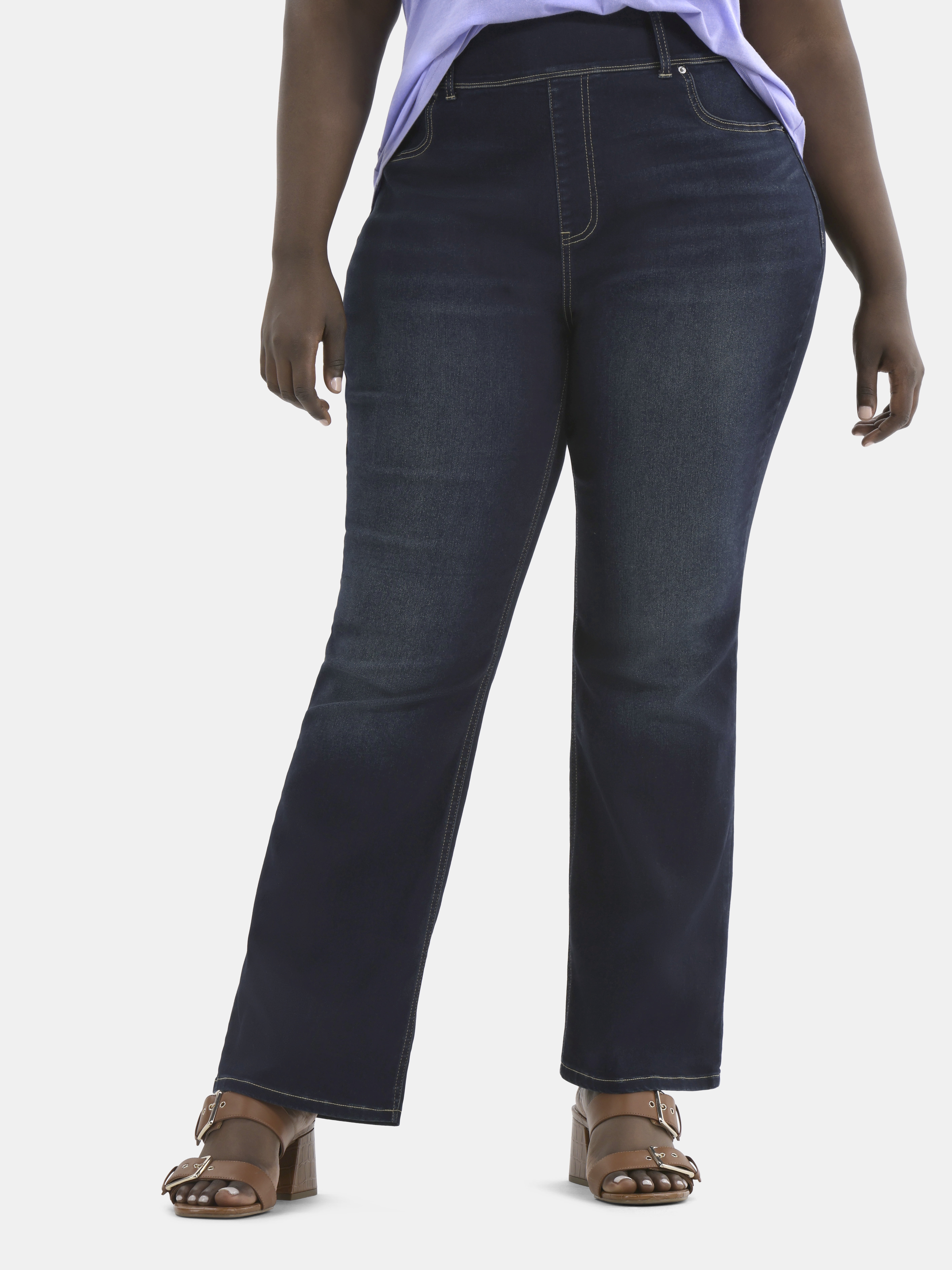 Terra & Sky Women's Plus High Rise Bootcut Jeggings, 30" Inseam, 2-Pack, Sizes 0X-5X