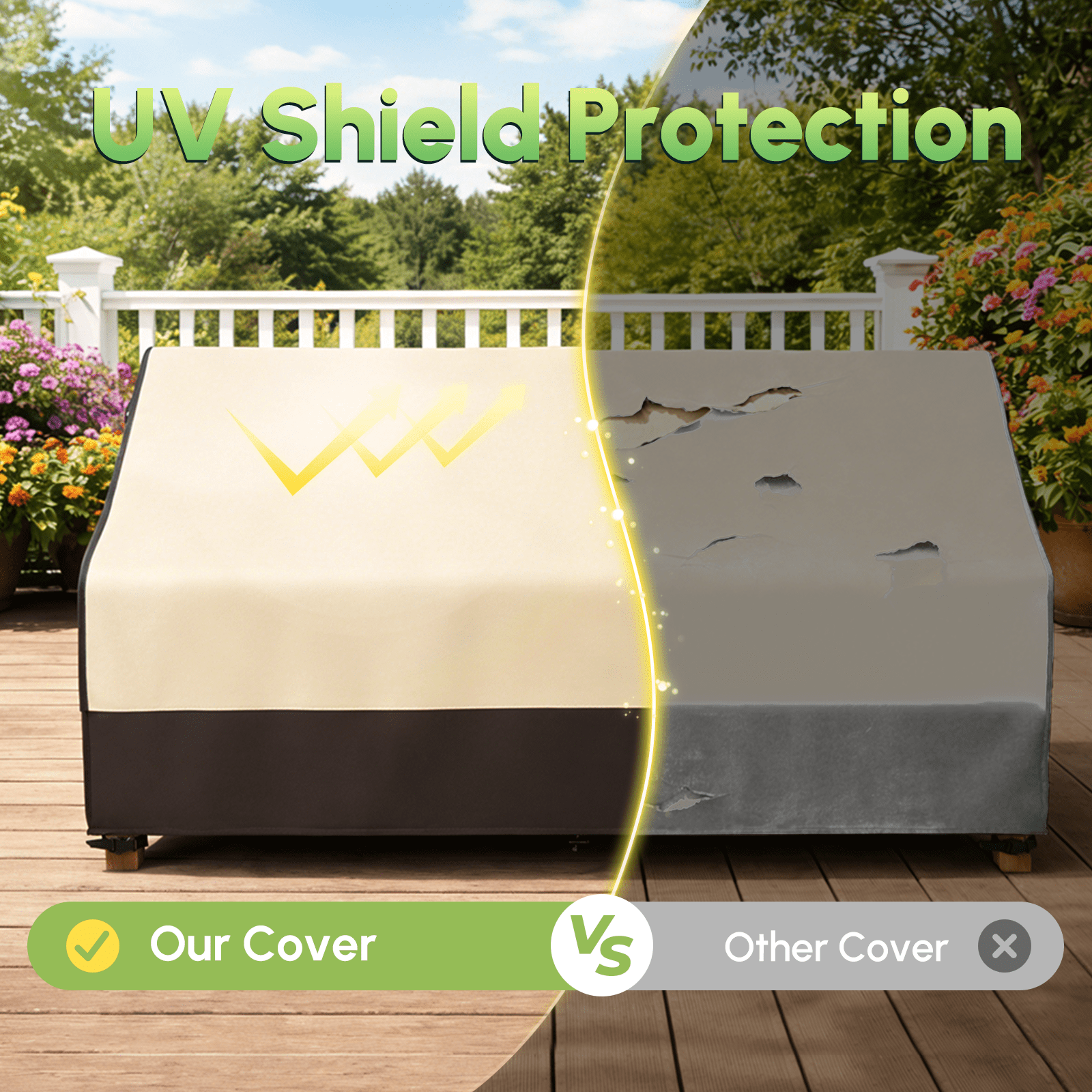MR. COVER Outdoor Couch Cover Waterproof, Patio Furniture Covers for 2-Seater Couch, Heavy Duty Patio Sofa Cover Fits up to 60"W x 35"D x 35"H, Moisture-proof & UV-protection, Brown & Khaki