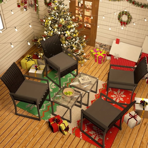 Junkai Kids 6-Piece Stainless Steel Outdoor Bistro Sets with 4 Chairs and 2 Coffee Tables, Black