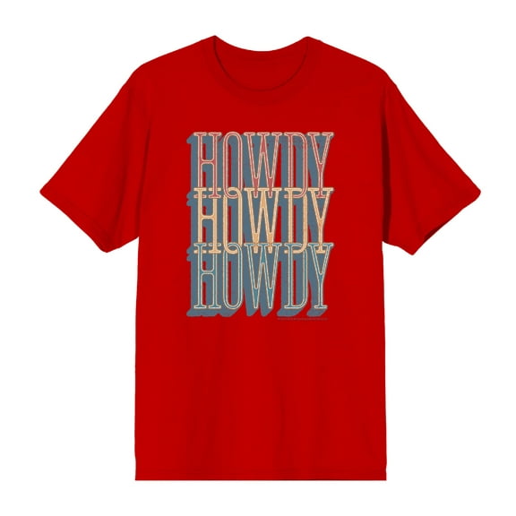 Western Howdy Repeat Text Men's Red Crew Neck Short Sleeve Tee-Small