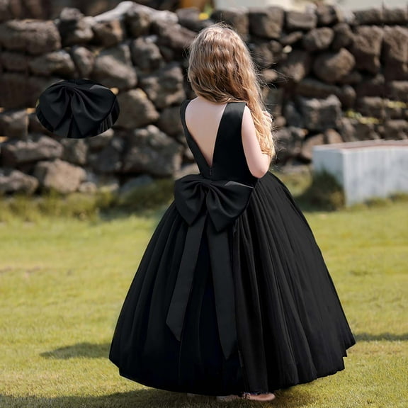 Kids Flower Girl Dress Black Ruffle Tulle Dress for Girls Long Dresses for Girls Hallowmas Dresses for Girls 8-9 year