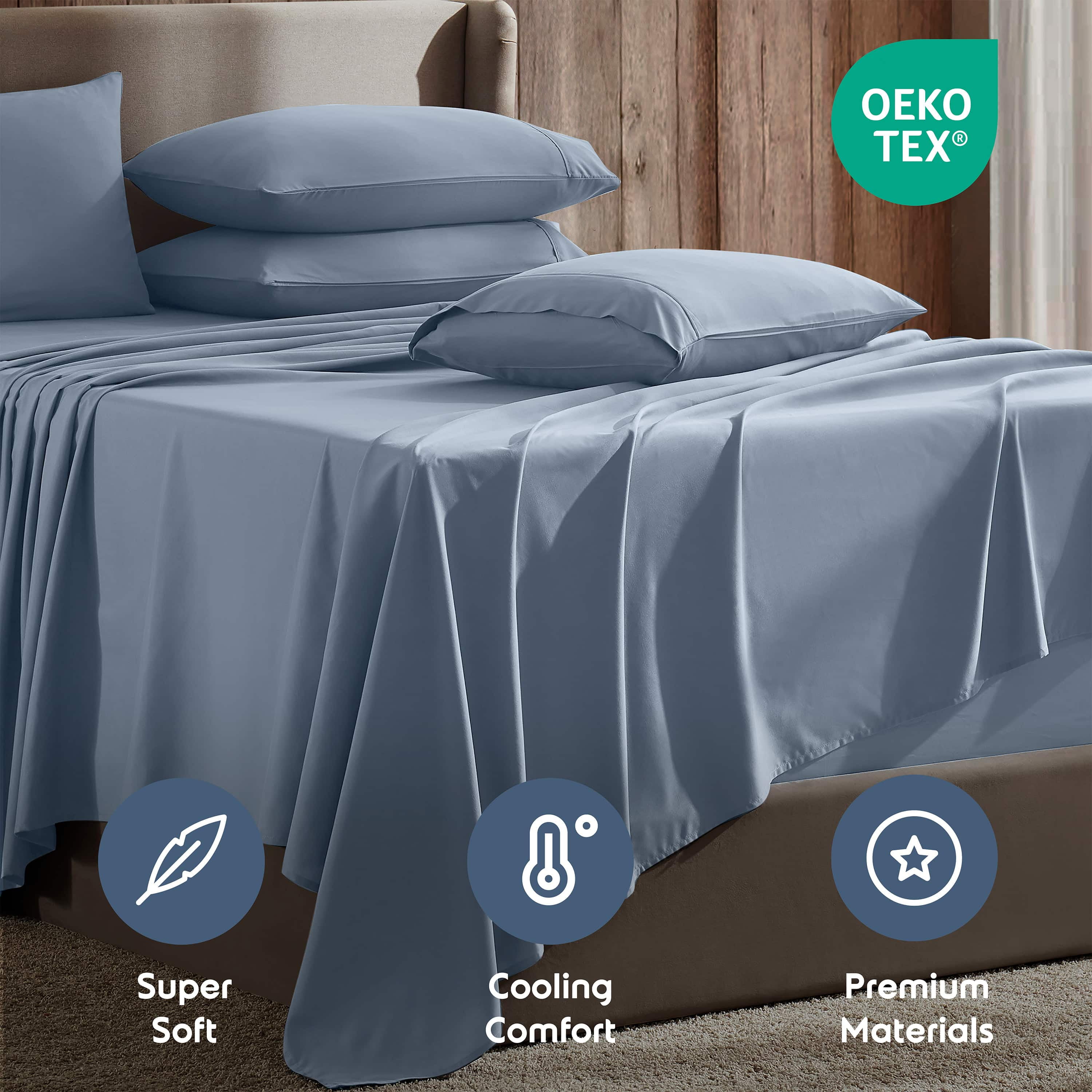LammaLoe Extra Deep Pocket Twin XL Sheets set, Fits 18"-24" Mattress, 4 Piece Soft Microfiber Bed Sheet Sets, Stone Blue