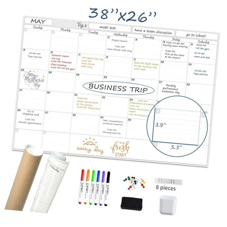 Myst Design Oversized Wall Calendar - 38x26 Inches Blank Monthly Planner(No Dates, Unfolded) - Wall Calendar - Premium Laminated Whiteboard Planner - Office Large Monthly Schedule