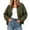 Army Green, variant on Women Color Block Jacket Collar Cropped Zip Up Jacket Oversized Utility Bomber Coat with Drawstring Hem & Patch Pockets