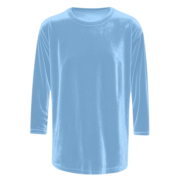 Tops de punto para mujer,Blusa corta de terciopelo para mujer, manga 3/4, cuello redondo, color liso, talla XXL, ropa informal, sopatenor