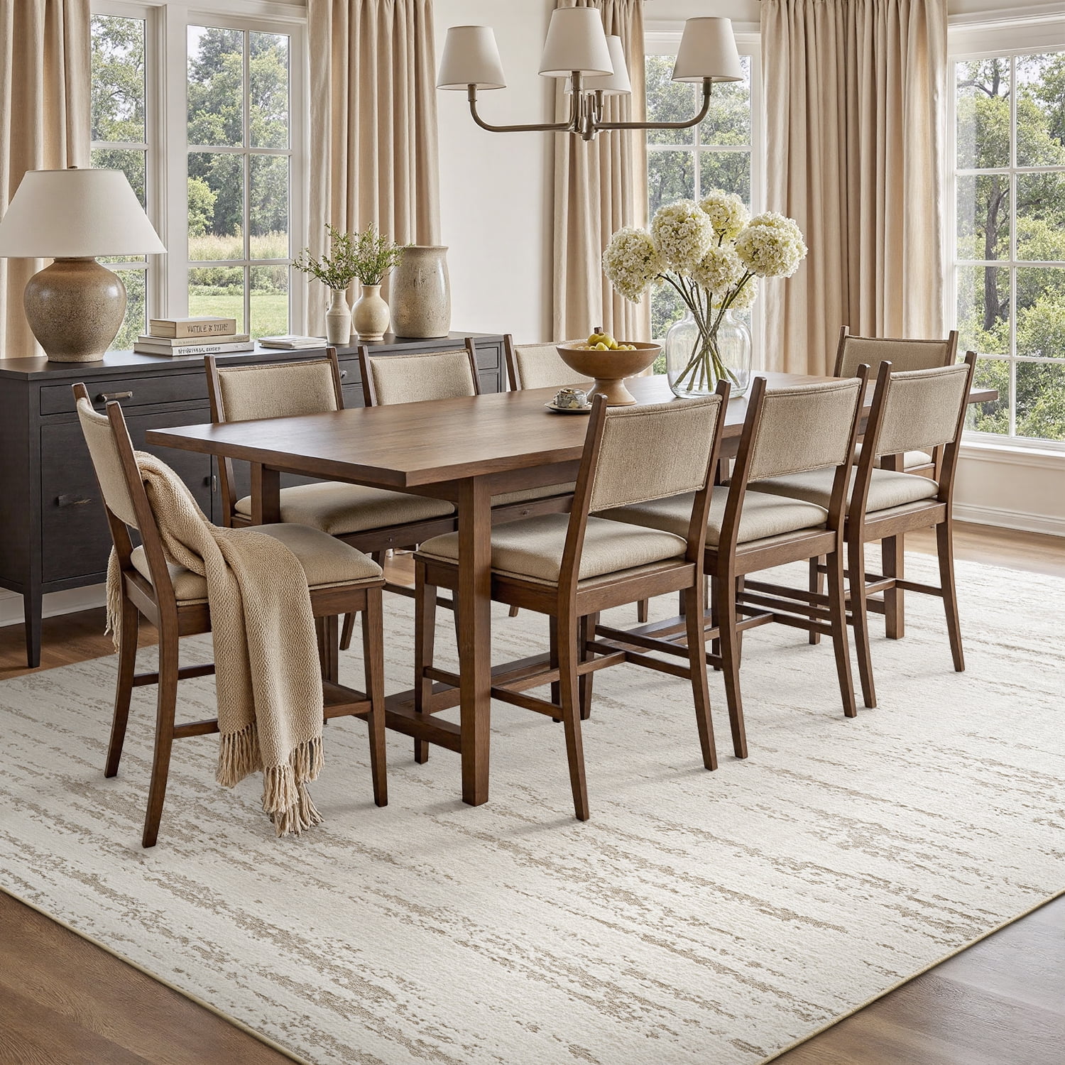 SIXHOME 8'x10' Area Rugs for Living Room Washable Rugs Chenille Jacquard Textured Modern Abstract Rugs for Bedroom Dining Room Office Indoor Non-Slip Soft Carpet Beige