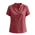 thumbnail image 7 of Women's V-Neck Button-Up Short Sleeve Blouse with Side Slit Detail, 7 of 7