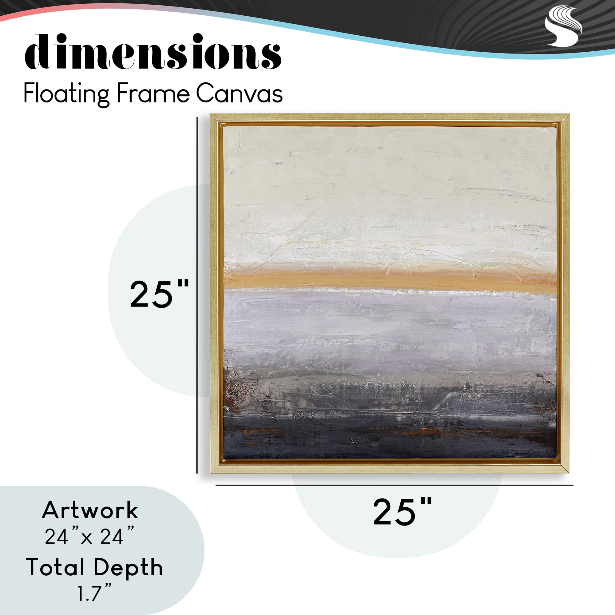 Warm Peachy Horizon Gold Framed Floater Canvas Wall Art, design by Design Fabrikken