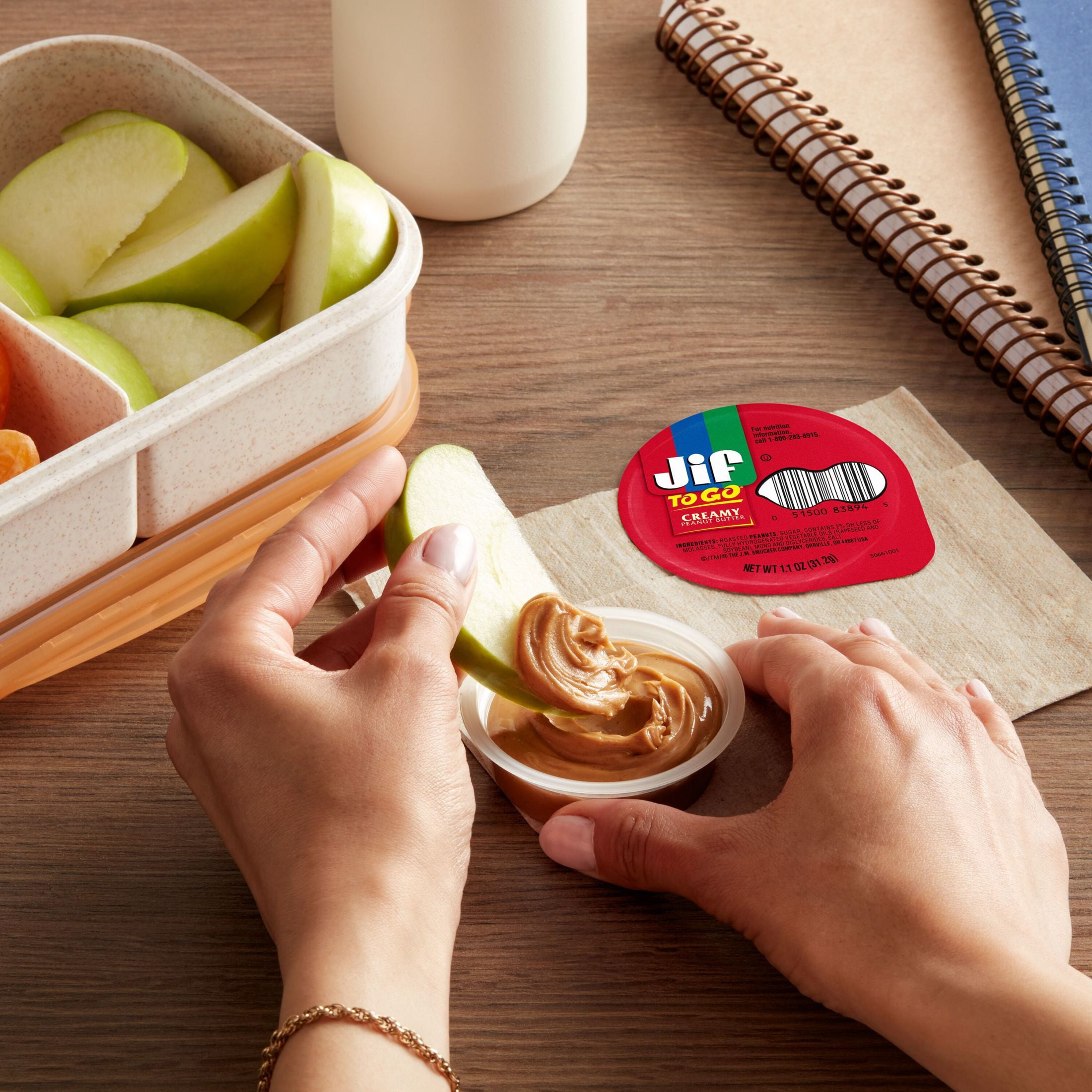 Jif To Go Creamy Peanut Butter, 8 Cups, 1.1 oz Each