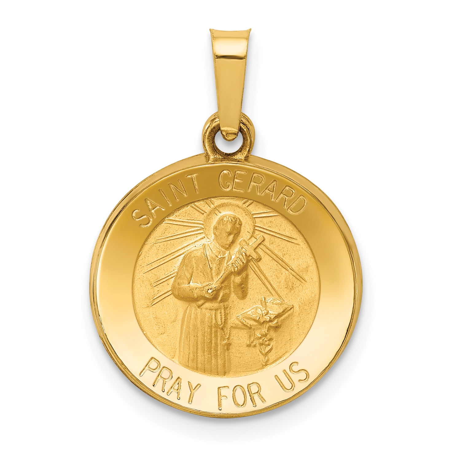 14k Yellow Gold St Gerard Medal Pendant Charm Necklace Religious Patron