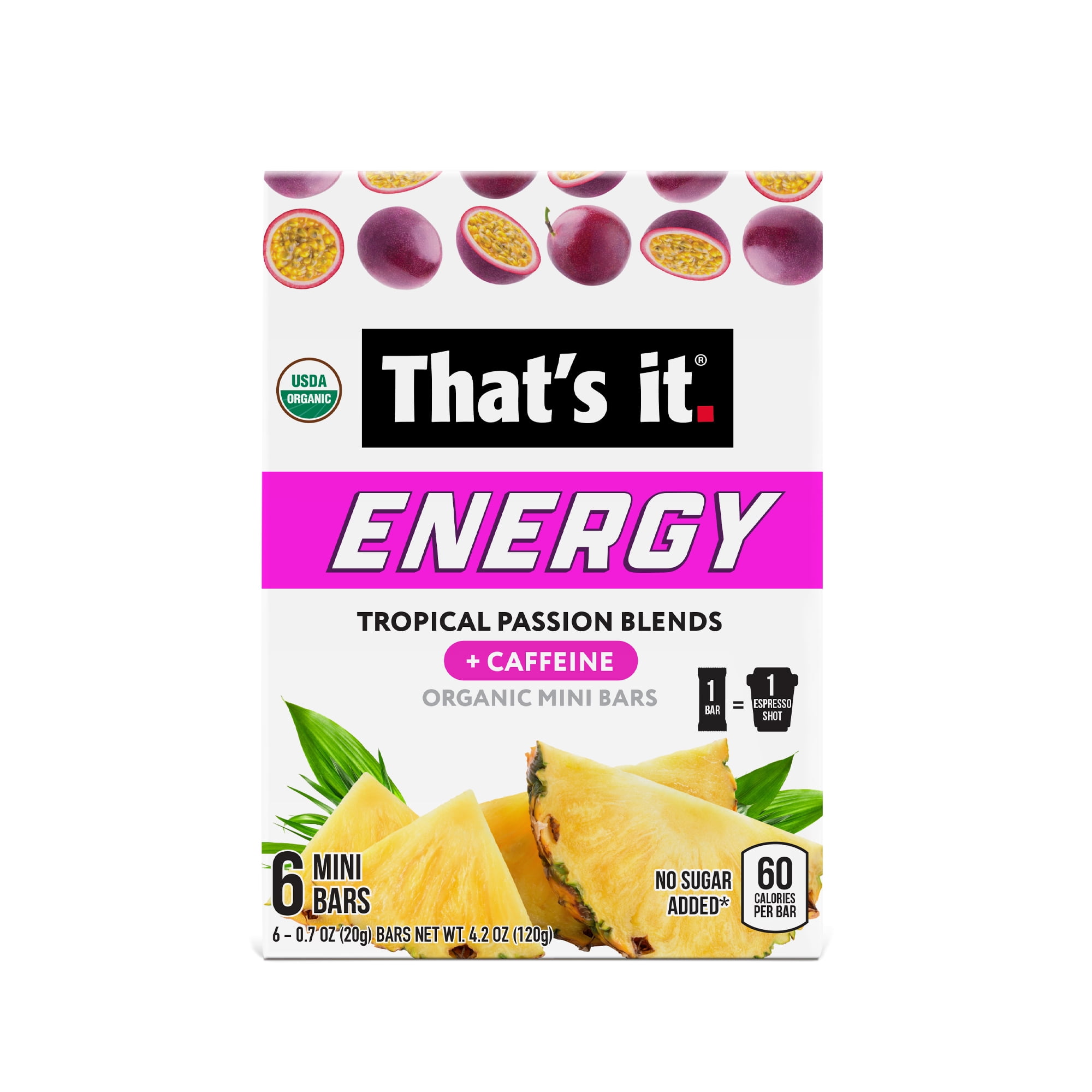 That's it.Gluten-Free Tropical Passion Blends Soft & Chewy Energy Bars,.7oz,6 Count Shelf Stable Box