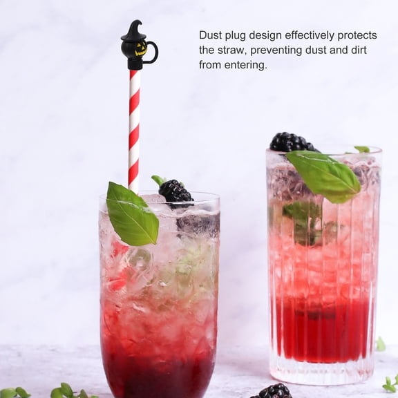 SWETRACE 4-Pack Silicone Straw Caps Dust Covers for Birthday Party Straws, Reusable Protective Drink Accessories