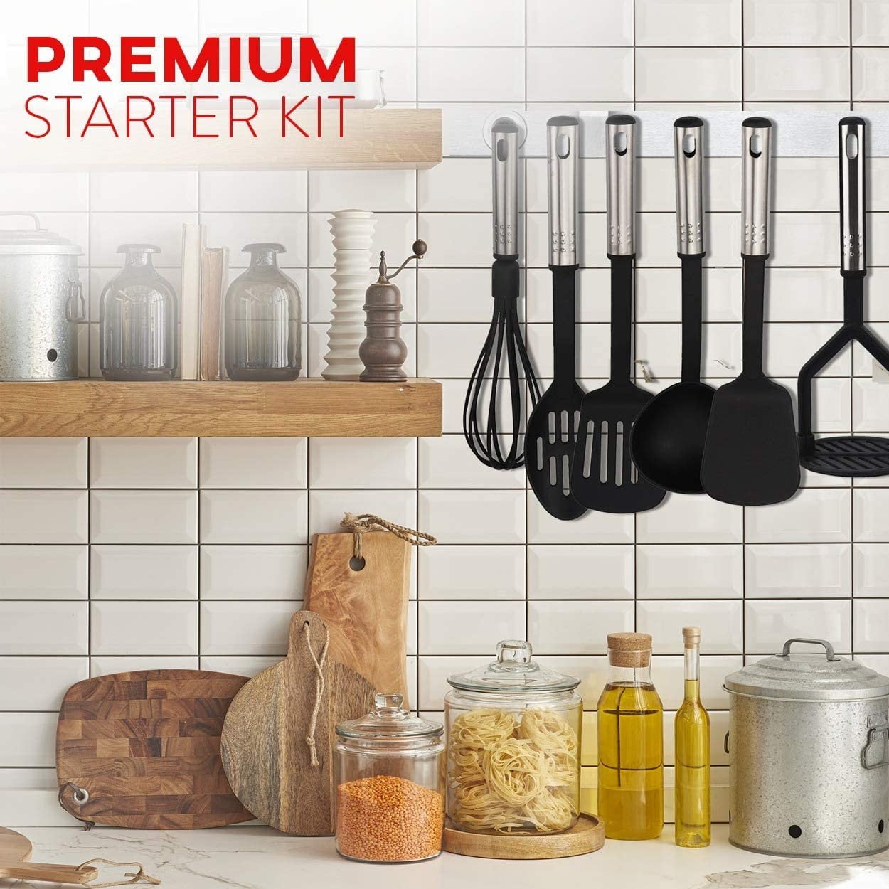 Kaluns 35 Pcs Cooking Utensils Set, Nonstick Heat Resistant Nylon & Stainless Steel Cooking Sets – Complete Kitchen Essentials & Kitchenware, Black