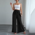 thumbnail image 4 of Favoffer Women's Pleated Wide Leg Pants Solid Color Elastic Drawstring Waist Loose Flowy Casual Trousers Relaxed Breathable Daily Bottom for Vacation Outdoor, 4 of 6