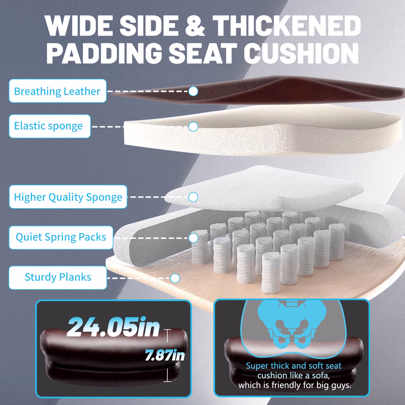 thumbnail image 4 of Qusaphy 800LBS Big and Tall Executive Office Chair, PU Leather Ergonomic Desk Chair with Adjustable Backrest and Thick Padded Cushion, Heavy Duty Chair for Home or Office Black, 4 of 9