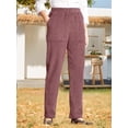 thumbnail image 3 of Pantalones casuales de pierna recta a rayas con cintura elástica de color sólido para mujer, 3 of 4
