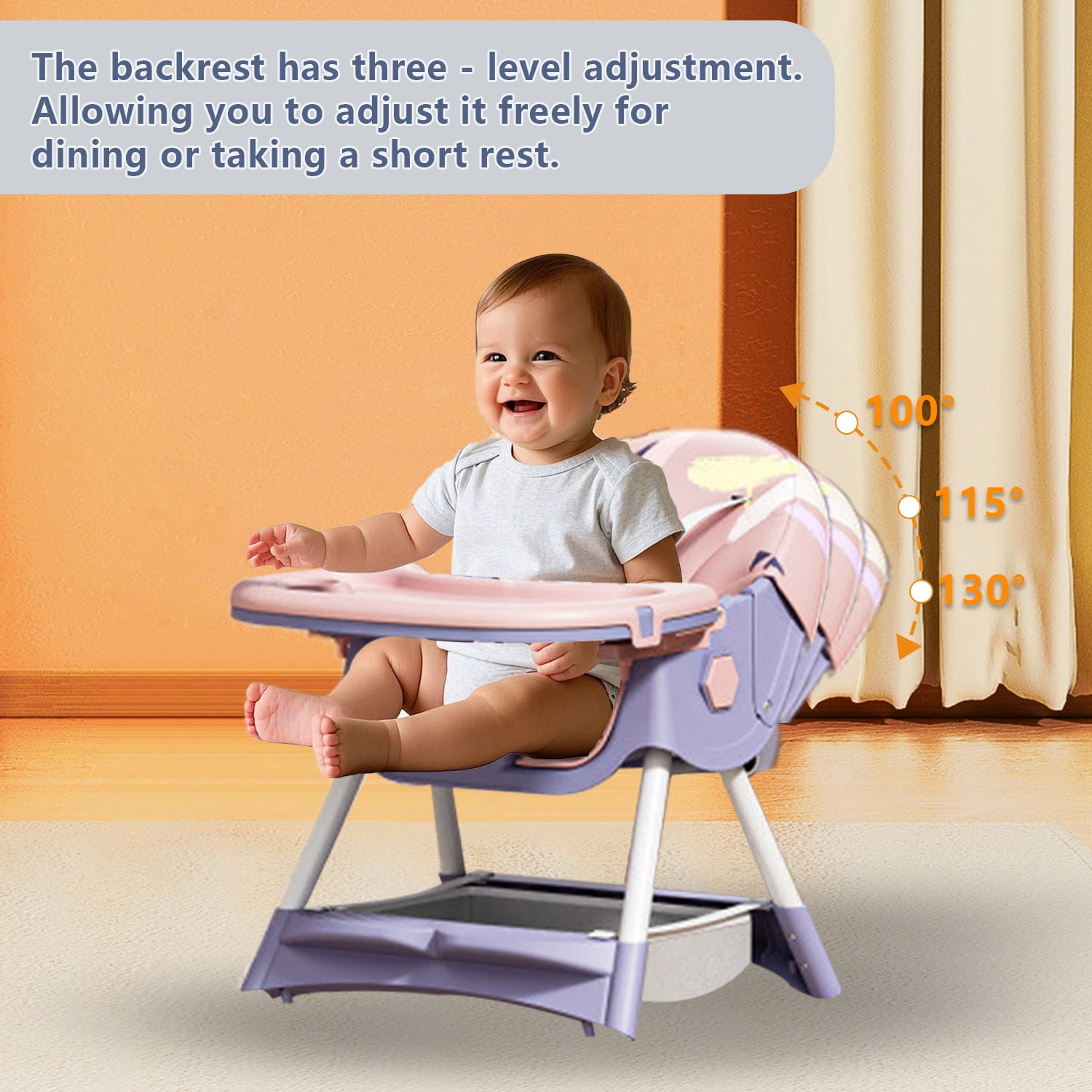 SHIBAILI 4-in-1 Convertible Baby High Chair with Adjustable Height,Foldable,Wheels & Cushion  (Pink+Purple)
