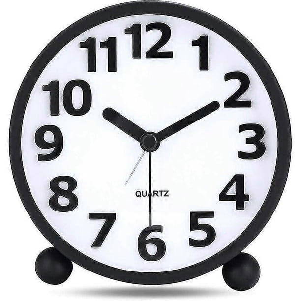 Silent Analog Alarm Clock,black Metal Large 3d Digits,non Ticking Table Clock With Night Light Bedside Alarm Clock 10.8cm