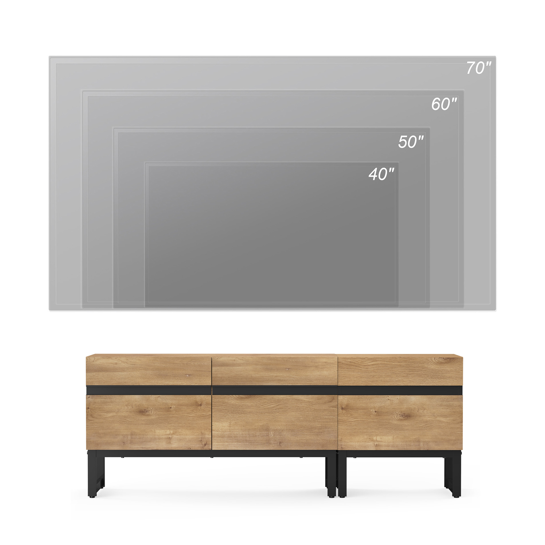 WAMPAT Modern TV Stand, 2-in-1 Entertainment Center with Storage Cabinets & Metal Base, 53" Oak, Fits TVs Up to 50"