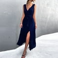 thumbnail image 5 of Sleeveless Dress for Women V Neck Casual Summer Split Long Dress Solid Loose Comfy Elegant Belted Tank Party Dress, 5 of 7