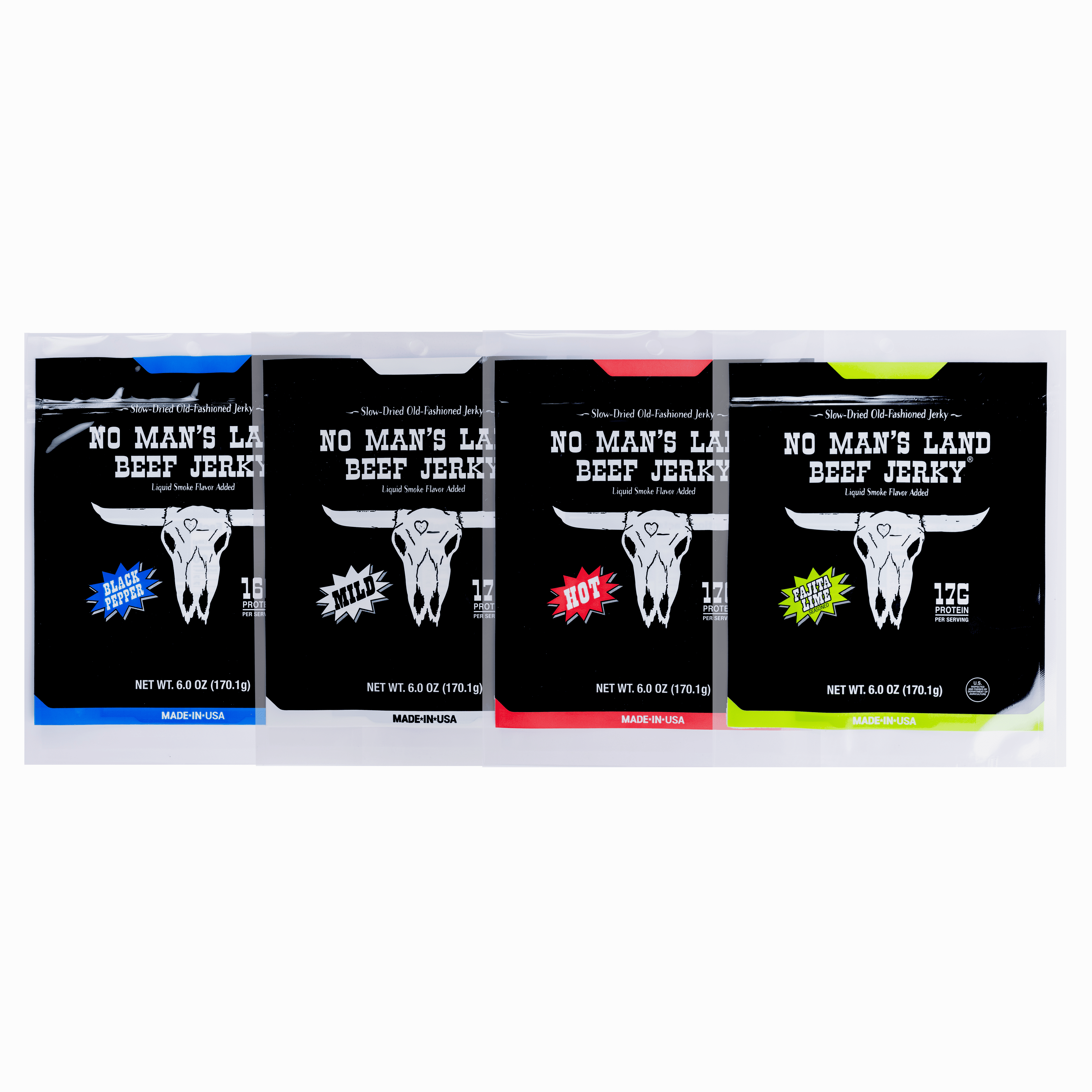 No Man's Land Beef Jerky, Black Pepper, 16g of Protein per Serving, 6oz Bag