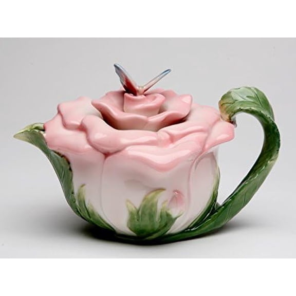 Porcelain Pink Rose Teapot with Butterfly on Top of Lid, 7 7/8" L$$Home Decor, Kitchen, & Other