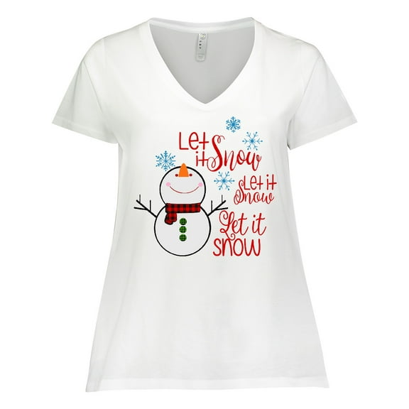 Inktastic Christmas Let it Snow Cute Snow Man with Snowflakes Women's Plus Size V-Neck T-Shirt