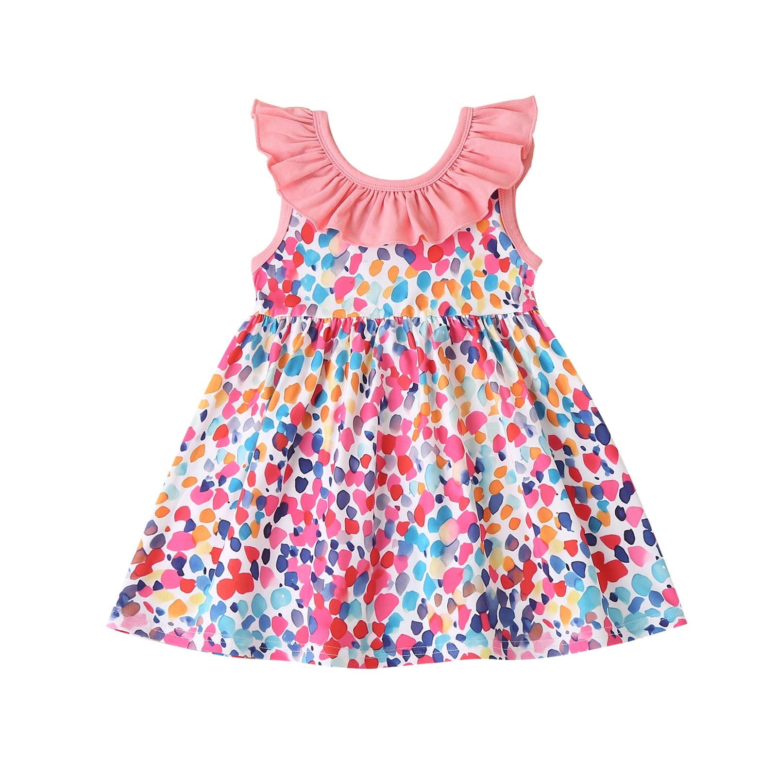 Penkiiy Toddler Kids Baby Girls Summer Color Print Dress Princess Dress