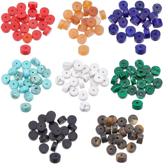 160 Pcs 8 Styles Natural Heishi Stone Beads 6mm Flat Round Stone Beads Disc Spacer Synthetic Gemstone Beads Loose Natural Gemstone Beads for Bracelet Earrings Jewelry Making DIY Craft