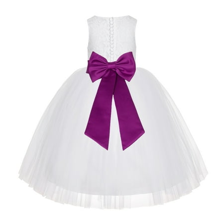 

White Floral Lace Junior Flower Girl Dress Christening Communion LG7
