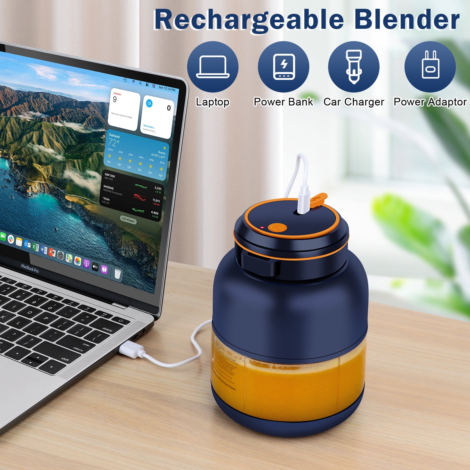 Xiwern Electric Juicer Cup Portable Mixer Juice Extractor Sport Water Bottle-Blue