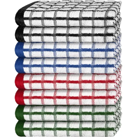 

[8 Pack] Premium Dish Towels for Kitchen with Hanging Loop - Heavy Duty Absorbent 100% Cotton 410 GSM Terry Kitchen Towels 16x26 (Multi)