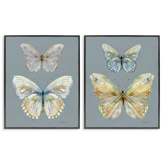 Stupell Industries Butterfly Pairs over Slate 2 Piece Black Framed Giclee Art Set, design by Carol Robinson