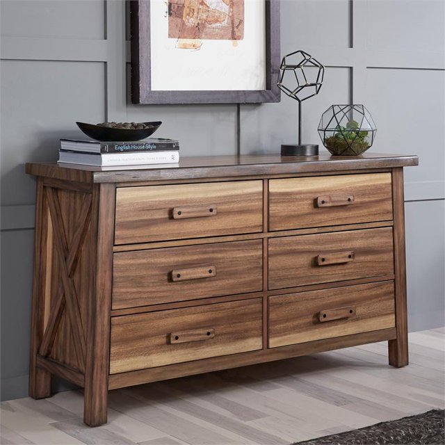 Homestyles Forest Retreat Brown Wood Dresser with 6 Drawers