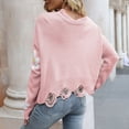 thumbnail image 5 of Pink Womens Fall Tops Women's Ripped Long Sleeved Loose Knit Sweater with Small Flower V Neck Pullover Sweaters for Women, 5 of 6